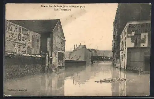 AK Paris, Inondation 1910, Rue Traversière inondée en janvier-février