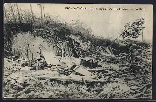 AK Lorroy, Inondations, Le Village détruit, Une Rue