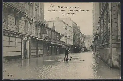 AK Paris, Crue de la Seine 1910, Grenelle, Rue Saint-Dominique inondée