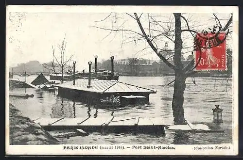 AK Paris, Inondation de janvier 1910 au Port Saint-Nicolas