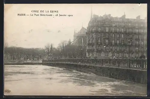 AK Paris, Crue de la Seine au Pont Saint-Louis, 28 janvier 1910