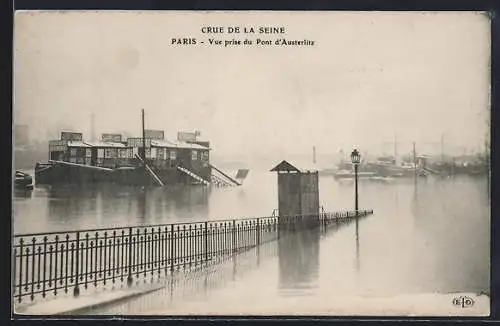 AK Paris, Crue de la Seine, Vue prise du Pont d`Austerlitz