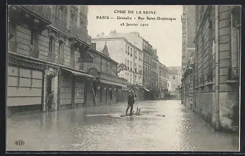 AK Paris, Crue de la Seine 1910, Rue Saint-Dominique inondée à Grenelle