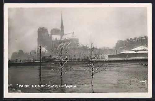 AK Paris, Inondation Pont de l`Archevêché
