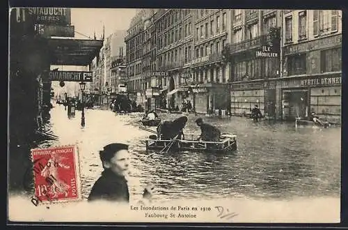AK Paris, Les Inondations de 1910, Faubourg St Antoine