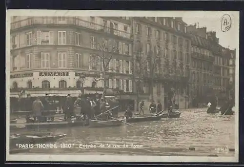 AK Paris, Inondation 1910, entrée de la rue de Lyon
