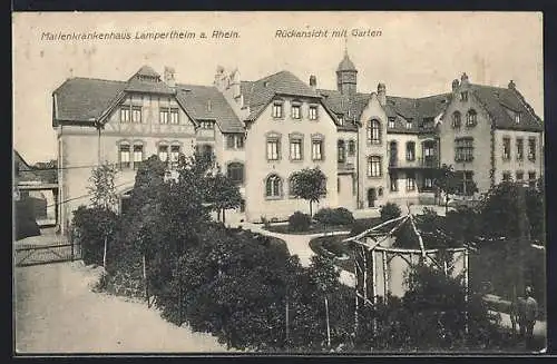 AK Lampertheim a. Rhein, Marienkrankenhaus, Rückansicht mit Garten