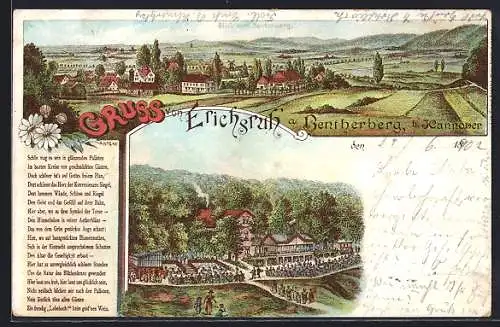 Lithographie Benthe, Ortsansicht vom Benterberg aus, Ortspartie