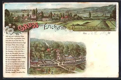 Lithographie Benthe, Ortsansicht vom Benterberg aus, Ortspartie