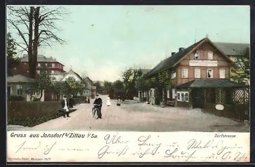 AK Jonsdorf, Dorfstrasse mit Passanten