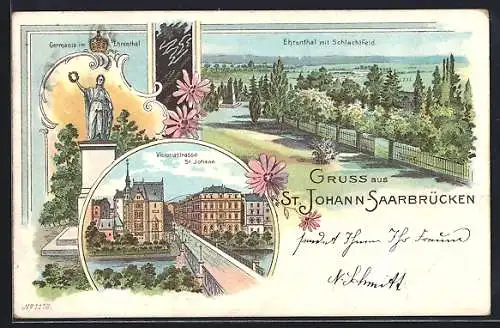 Lithographie St. Johann-Saarbrücken, Ehrenthal mit Schlachtfeld, Victoriastrasse