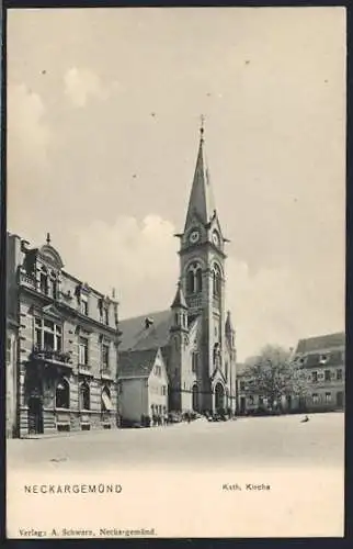 AK Neckargemünd, Kath. Kirche mit Vorplatz