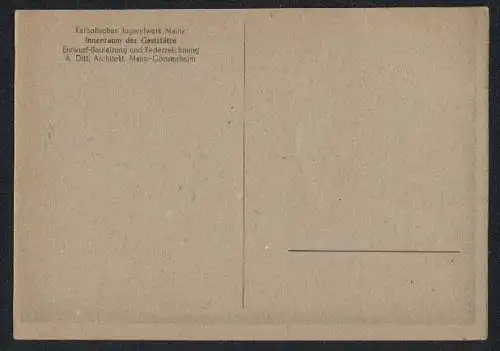 Künstler-AK Mainz, Innenraum der Gaststätte, Katholisches Jugendwerk