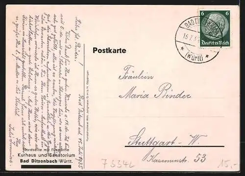 AK Bad Ditzenbach /Württ., Kurhaus und Sanatorium, Nordseite mit Flusspartie