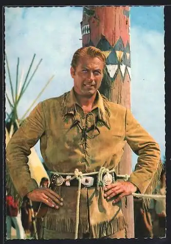 AK Winnetou, Lex Barker, Old Shatterhand wird verurteilt am Marterpfahl zu sterben