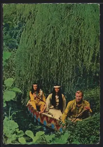 AK Schauspieler Lex Barker, Pierre Brice und Schauspielerin Dahlia Lavi in Winnetou