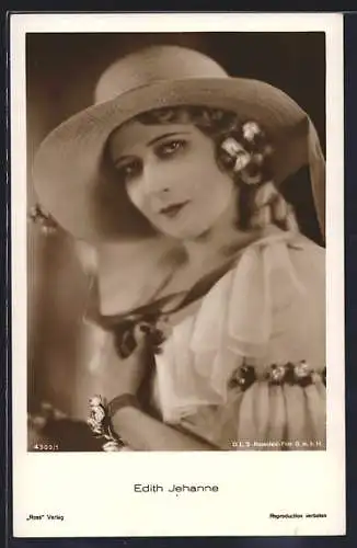 AK Schauspielerin Edith Jehanne, Portrait mit Hut