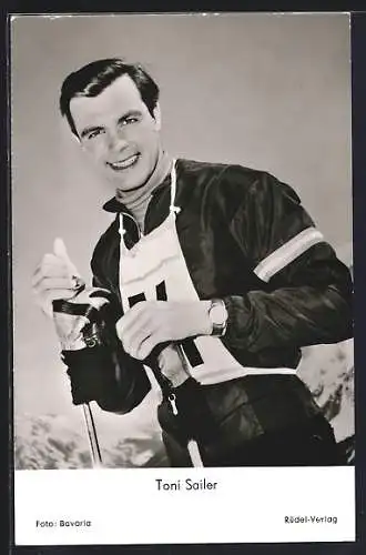 AK Schauspieler Toni Sailer mit Skikleidung