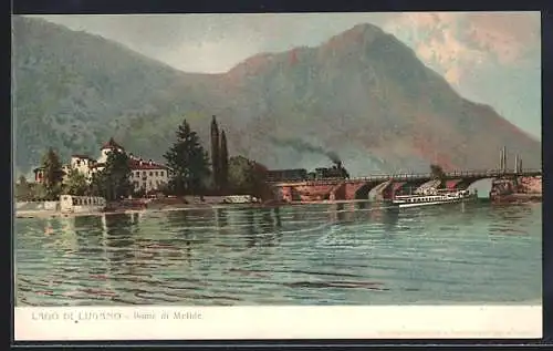 Lithographie Lugano, Ponte di Melide, Lago di Lugano