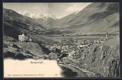 AK Andermatt, Teilansicht mit Kirche
