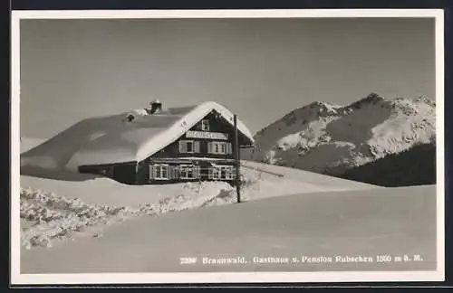 AK Braunwald, Gasthaus und Pension Rubschen im Schnee