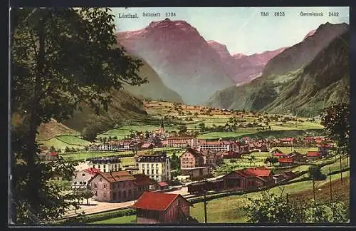 AK Linthal, Teilansicht mit Selbsanft, Tödi und Gemmistock