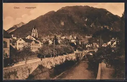 AK Chur, Plessurquai mit Brücke