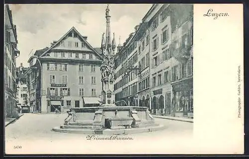 AK Luzern, Strassenpartie mit Geschäften und Weinmarktbrunnen