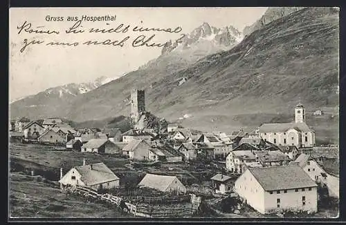 AK Hospenthal, Teilansicht mit Kirche