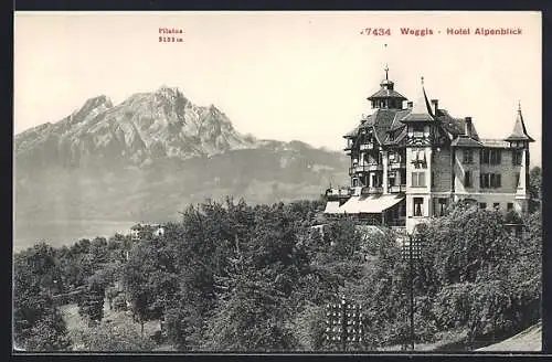 AK Weggis, Hotel Alpenblick mit Pilatus