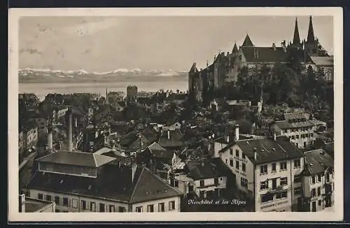 AK Neuchâtel, Panorama et les Alpes