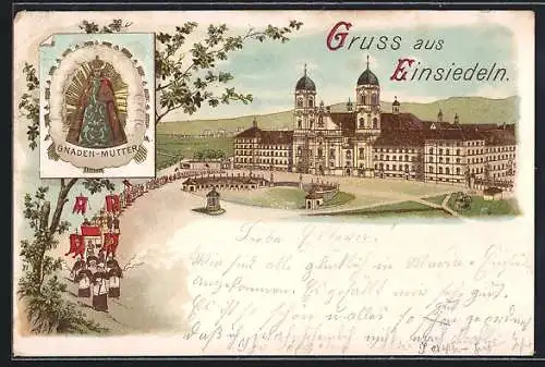 Lithographie Einsiedeln, Wallfahrtskirche, Gnaden-Mutter