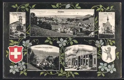AK Heiden, Kurhaus, Katholische Kirche, Zahnradbahn Rorschach-Hieden