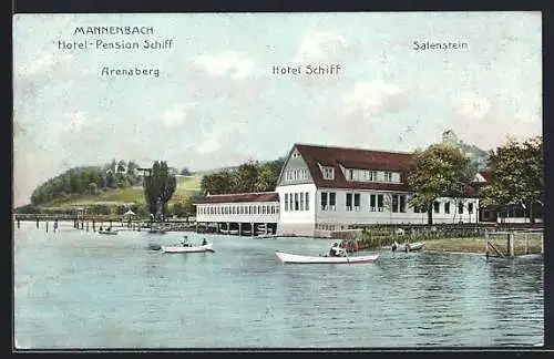 AK Mannenbach, Hotel-Pension Schiff mit Salenstein und Arenaberg