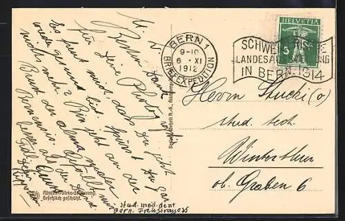 Künstler-AK Bern, Rathaus mit Strassenpartie