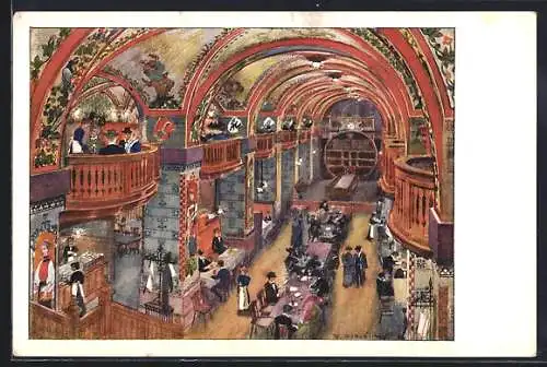Künstler-AK Bern, Grosser Kornhauskeller, Grande Cave, Grande Cantina