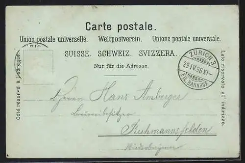 Mondschein-Lithographie Fribourg, Teilansicht mit Kirche