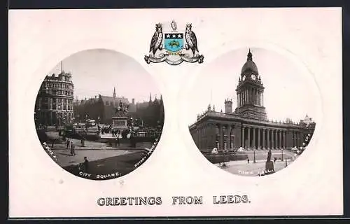 Präge-AK Leeds, City Square, Town Hall