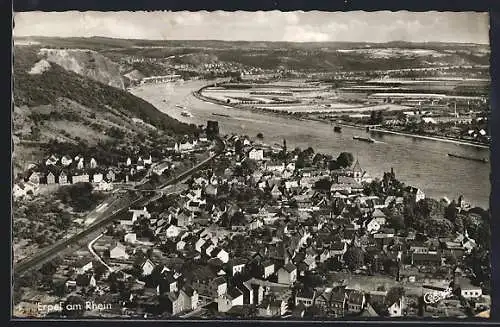 AK Erpel am Rhein, Ortsansicht mit Flusspartie