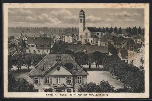 AK Kehl / Rhein, Blick auf die Komisionsinsel