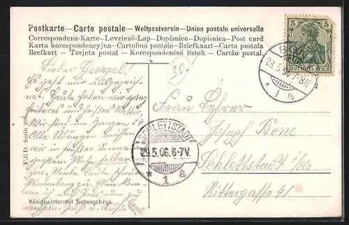 AK Königswinter, Dampfer auf dem Rhein, Ortsansicht mit Siebengebirge