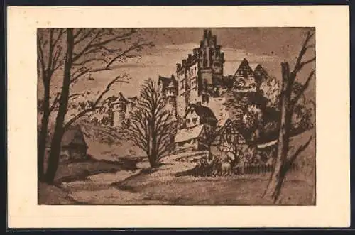 Künstler-AK Vellberg, Blick auf Vellberg vom Bühlertal aus