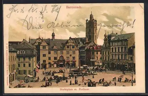 AK Darmstadt, Marktplatz mit Rathaus
