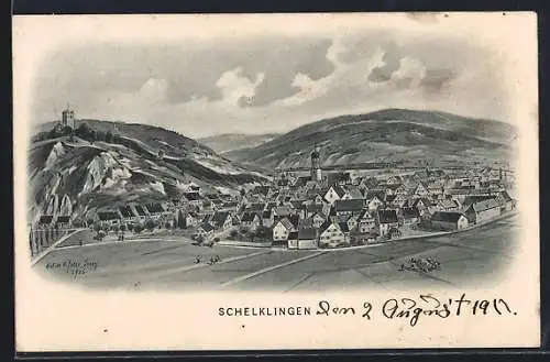 Künstler-AK Eugen Felle: Schelklingen, Teilansicht mit Strassenpartie