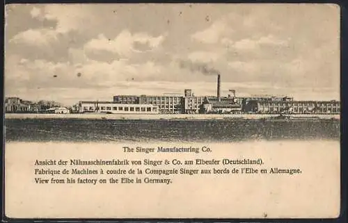 AK Wittenberge /Elbe, Nähmaschinenfabrik von Singer & Co. am Elbeufer