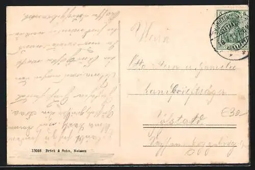 AK Grünhainichen, Hauptstrasse mit Rathaus und Post