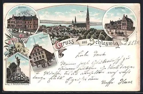 Lithographie Schleswig, Domschule, Seminar, Rathaus