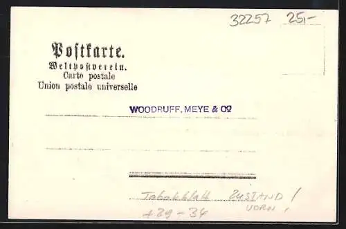 Passepartout-Lithographie Bünde, Gartenstrasse im Passepartout mit Eichenblatt