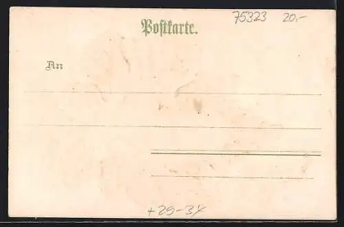 Passepartout-Lithographie Wildbad / Schwarzwald, Kurplatz in einem Weinblatt