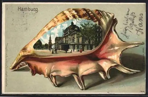 Passepartout-Lithographie Hamburg-St.Georg, Deutsches Schauspielhaus, Muschel